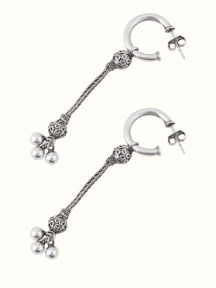 Detailed view of Silver Drop Earrings showcasing the intricate design and high-quality silver finish