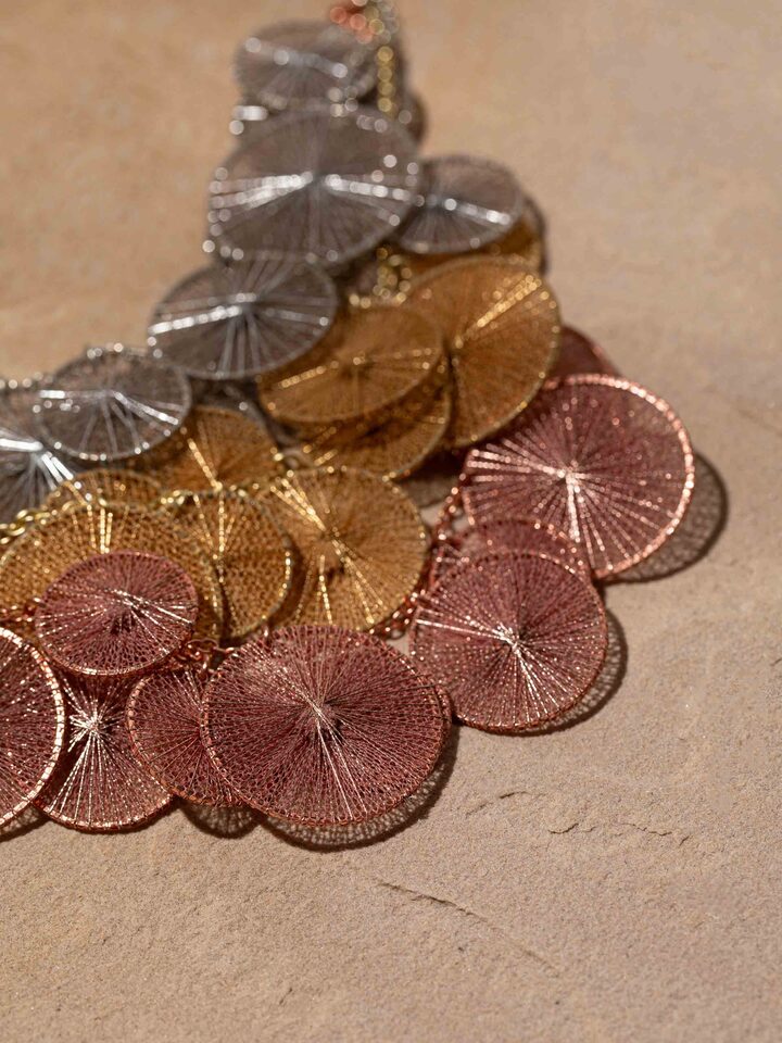 Detailed image focusing on texture and colors of String Craft Long Necklace