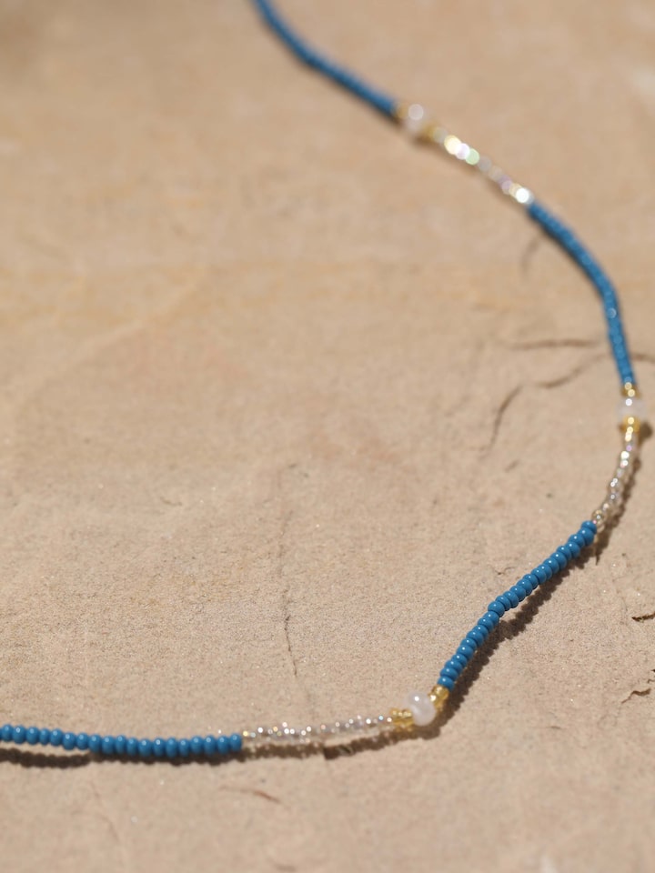 Detailed front view of glass bead lanyard highlighting its vibrant and intricate beadwork