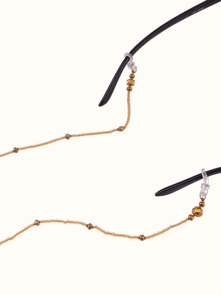 Angled view of Glass Bead Lanyard showcasing its unique bead patterns.