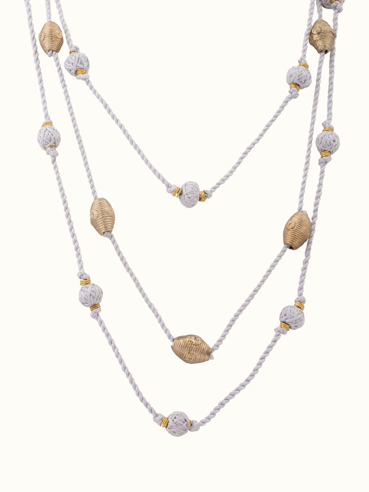 Front view of Dhokra long necklace showcasing traditional craftsmanship