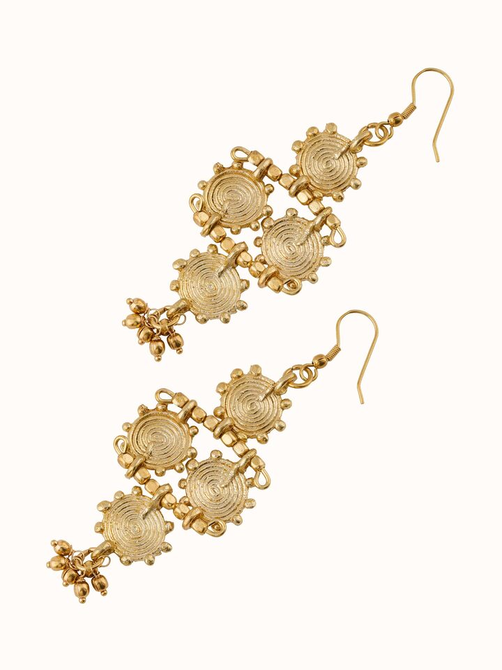Back view of Dhokra Drop Earrings showing the secure earring fastening and smooth design.