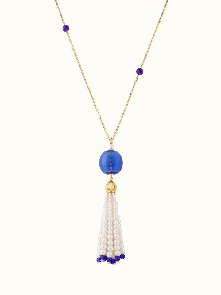 Front view of Silver Long Necklace featuring a classic and elegant design by Swadesh