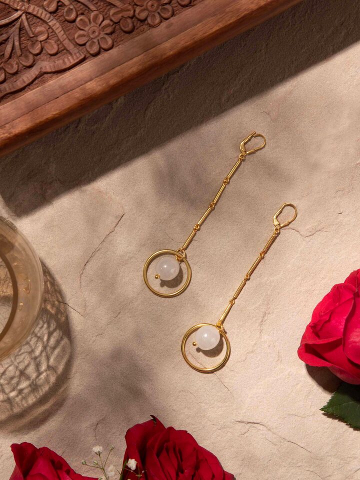 Close-up view of Silver Flame Glass Drop Earrings highlighting detailed glass and silverwork.