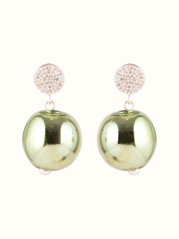 Front view of Silver Flame Glass Drop Earrings showing the complete piece and design