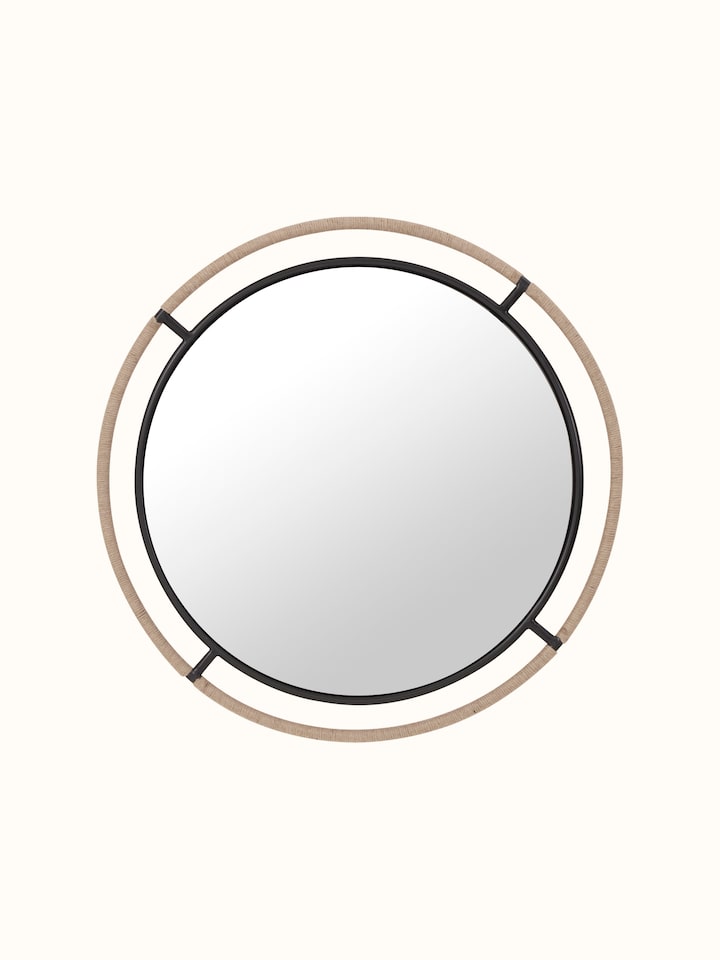 Front view of Jute & Metal Frame Wall Mirror showcasing the natural jute material and stylish metal frame.