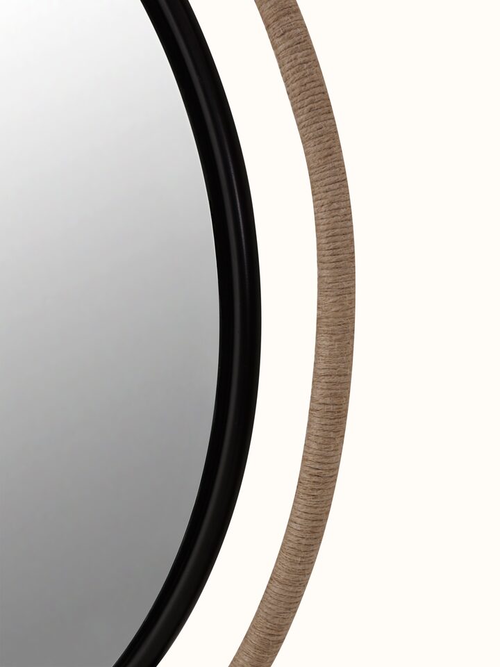 Detailed view of Jute & Metal Frame Wall Mirror showcasing the handwoven jute material and sturdy metal frame structure.