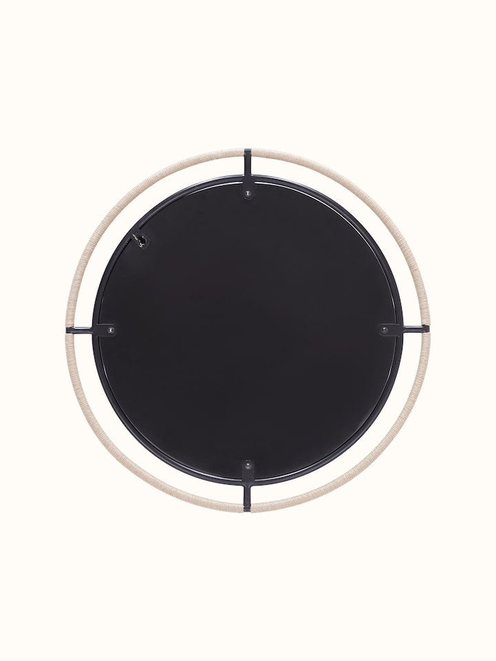Back view of Jute & Metal Frame Wall Mirror showcasing the clean lines and sturdy construction of the mirror's frame.