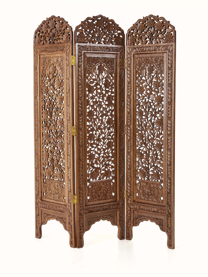 Back view of Carved Walnut Wood Partition Screen showing the back of the piece