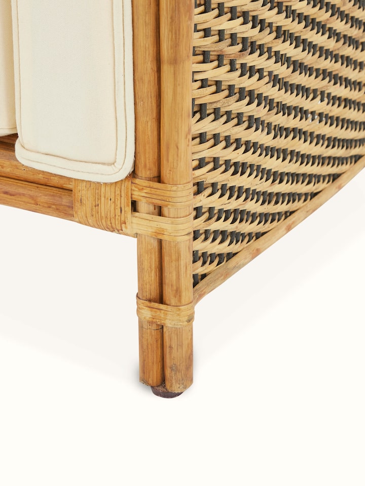 Detailed view of Upholstered Cane Armchair backrest highlighting the cane craftsmanship