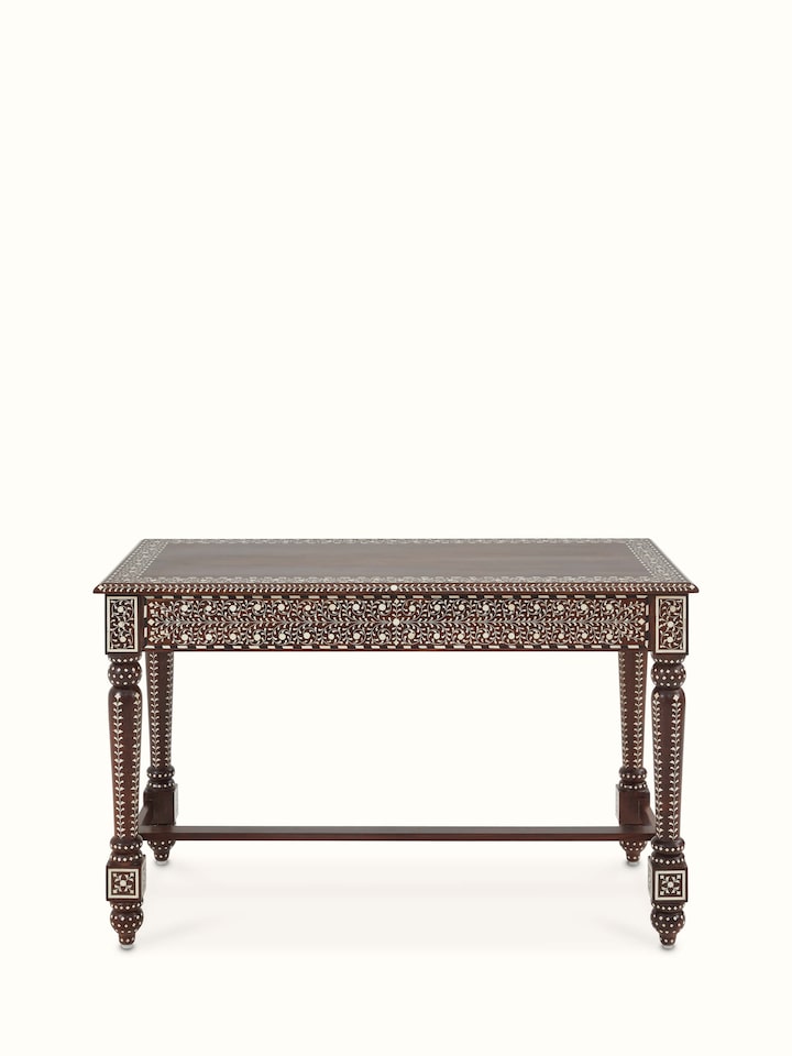 Back view of Swadesh Bone Inlay Sheesham Wood Study Table displaying its solid wood frame and elegant bone inlays