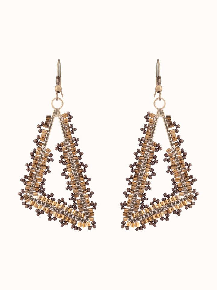 Front view of Handcrafted drop earrings showcasing their unique design and artisan craftsmanship.