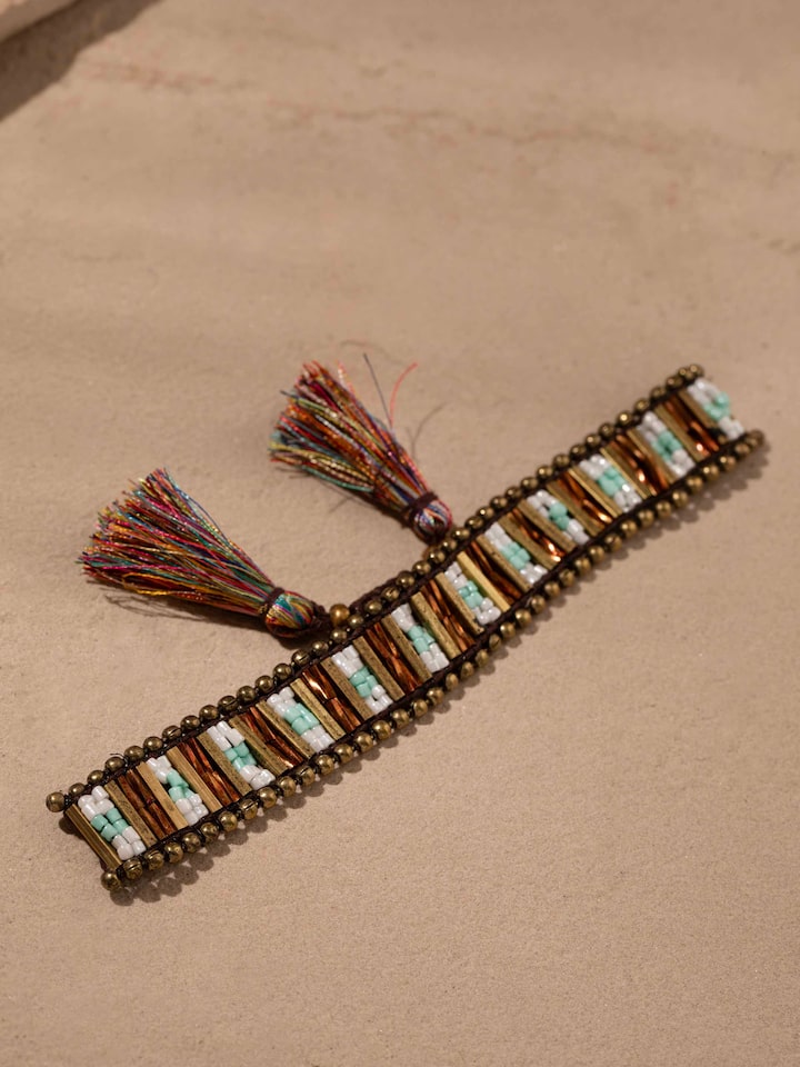Detailed view of Handcrafted Flexible Bracelet highlighting its intricate design and flexible fit.