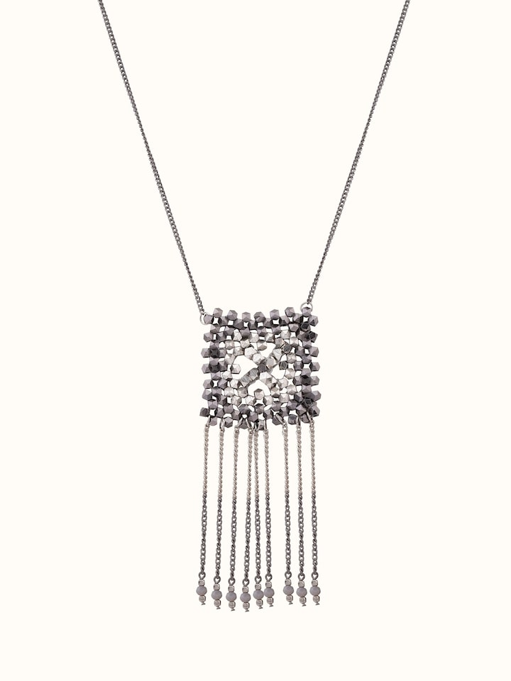 Front view of Handcrafted long necklace showcasing its elegant design and detailed craftsmanship