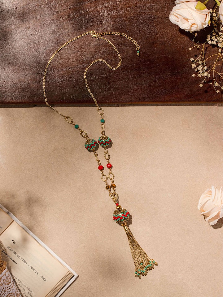 Close-up of Handcrafted Long Necklace emphasizing unique craftsmanship