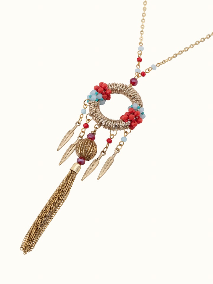 Back view of Handcrafted Long Necklace featuring the clasp and overall design of the necklace.