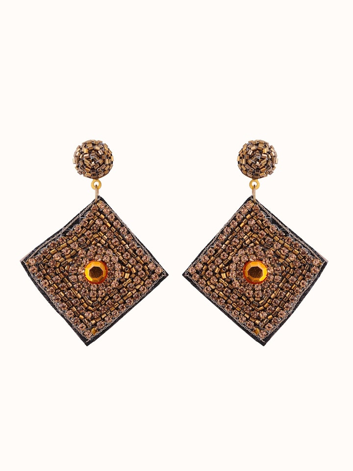 Front view of Handcrafted Drop Earrings showcasing unique design and meticulous craftsmanship.