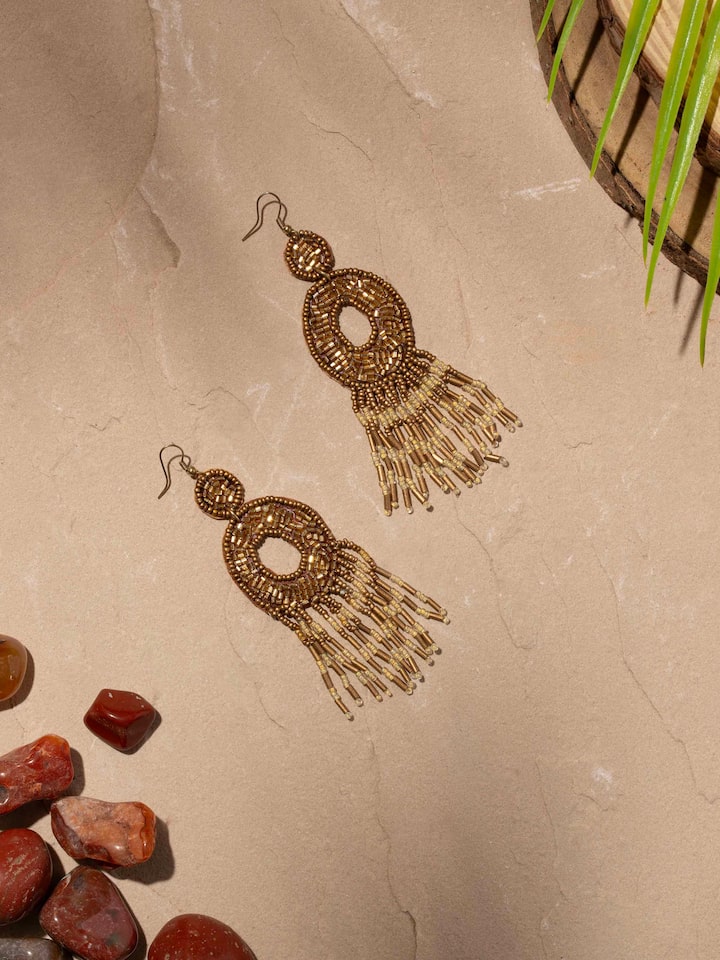 Side view of Handcrafted Drop Earrings showcasing the unique design and handmade details.