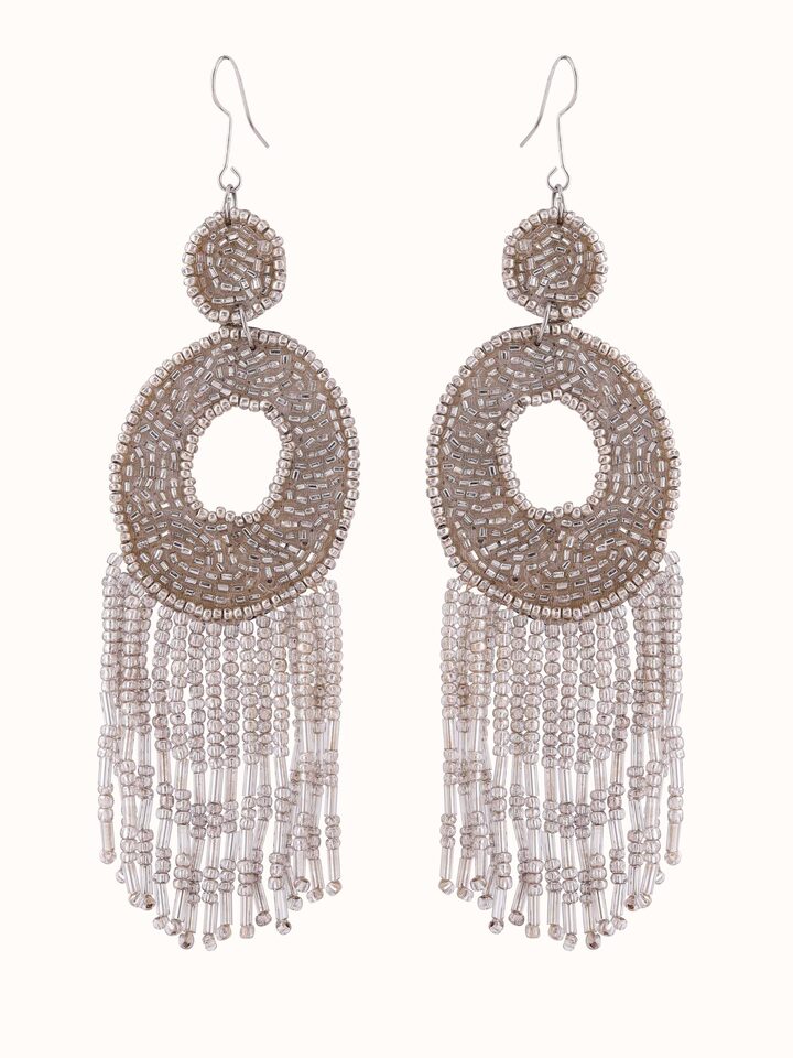 Front view of Handcrafted Drop Earrings showcasing detailed design and craftsmanship.