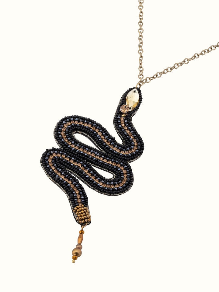 Angled view of Handcrafted Long Necklace emphasizing the intricate details and craftsmanship.