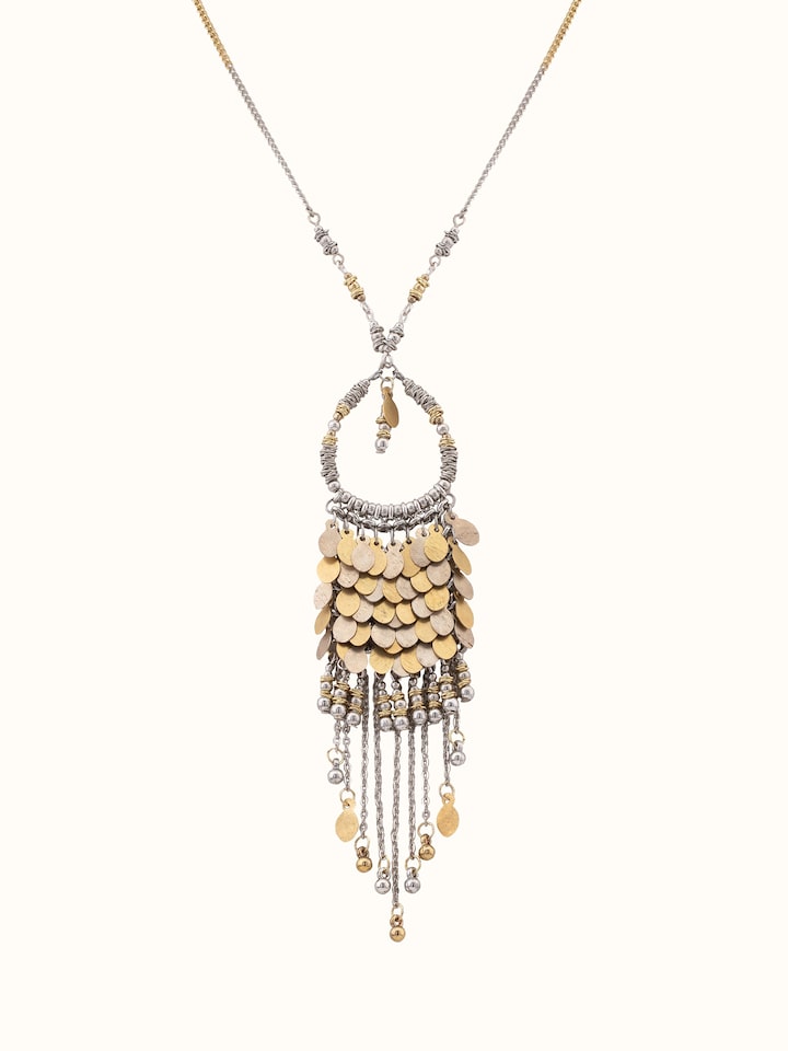 Front view of Handcrafted long necklace showcasing artisanal design and detailed work