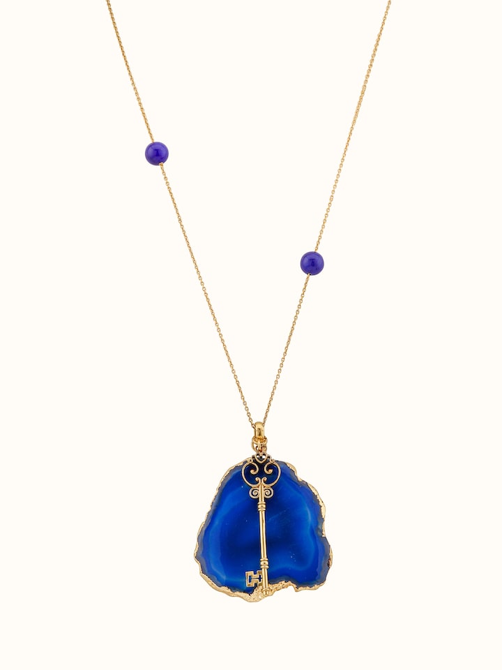 Front view of Agate Pendant with Chain featuring a polished agate stone and elegant chain design.