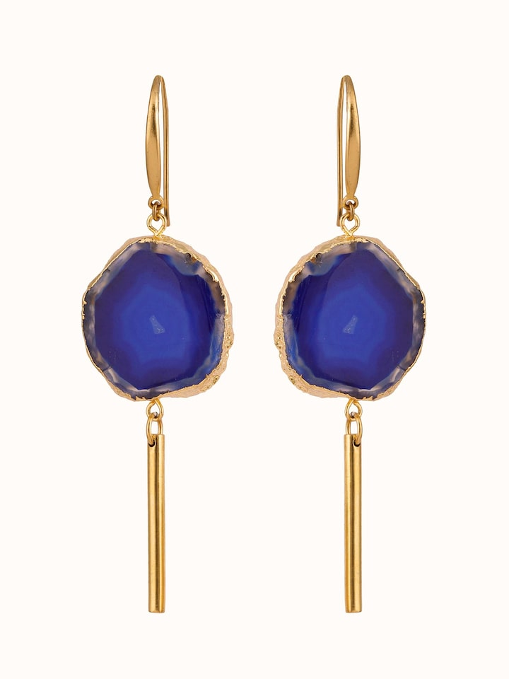 Front view of Agate Drop Earrings with polished agate stones and elegant design.