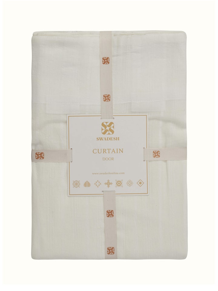 Close-up of Kapasa Off-White Solid Handloom Cotton Curtain (7 ft) focusing on fabric details