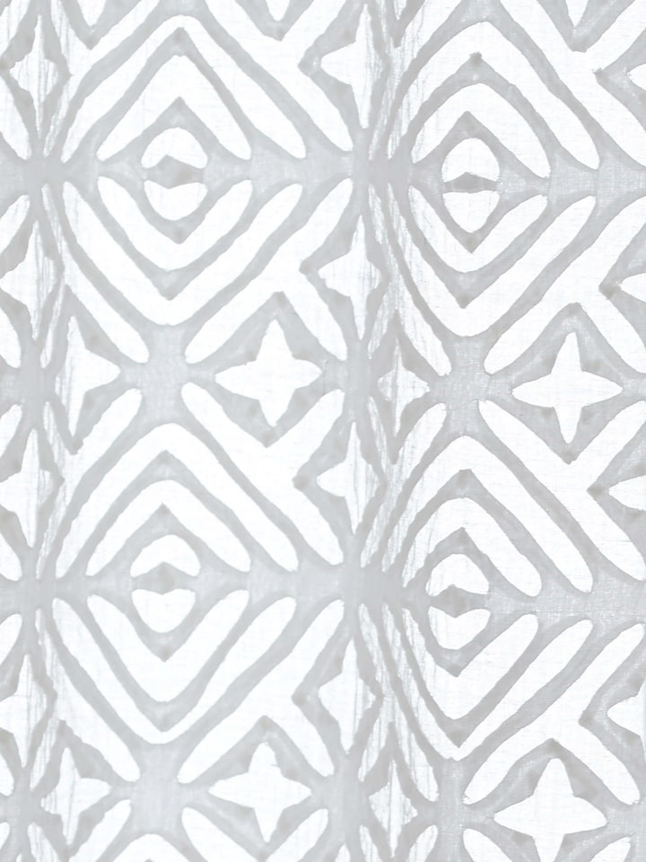 Another angle of Mandana white trellis allover cotton applique sheer curtain highlighting the design and texture