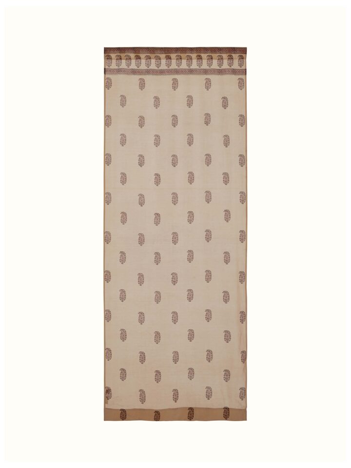 Full view of Vasudha rust buta silk cotton Bagru hand block print sheer curtain (9 ft) showcasing the rust color and hand block print design.