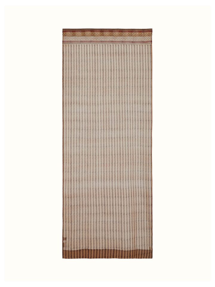 Vasudha rust floral stripe cotton silk Bagru hand block print sheer curtain (7 ft), showcasing the full length and design