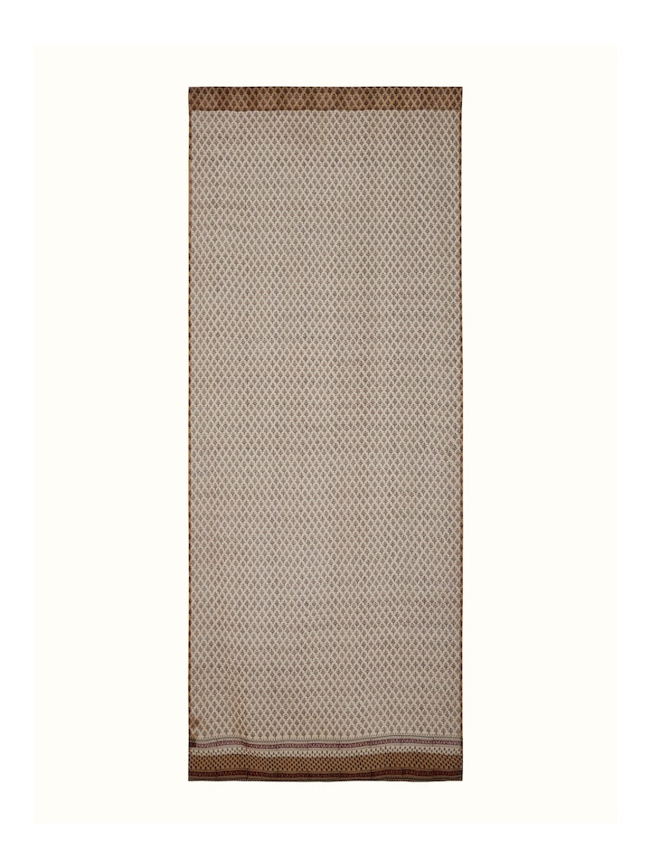 Full view of Vasudha Rust Buti Silk Cotton Bagru Hand Block Print Sheer Curtain (9 ft), showcasing the curtain's design and fabric.