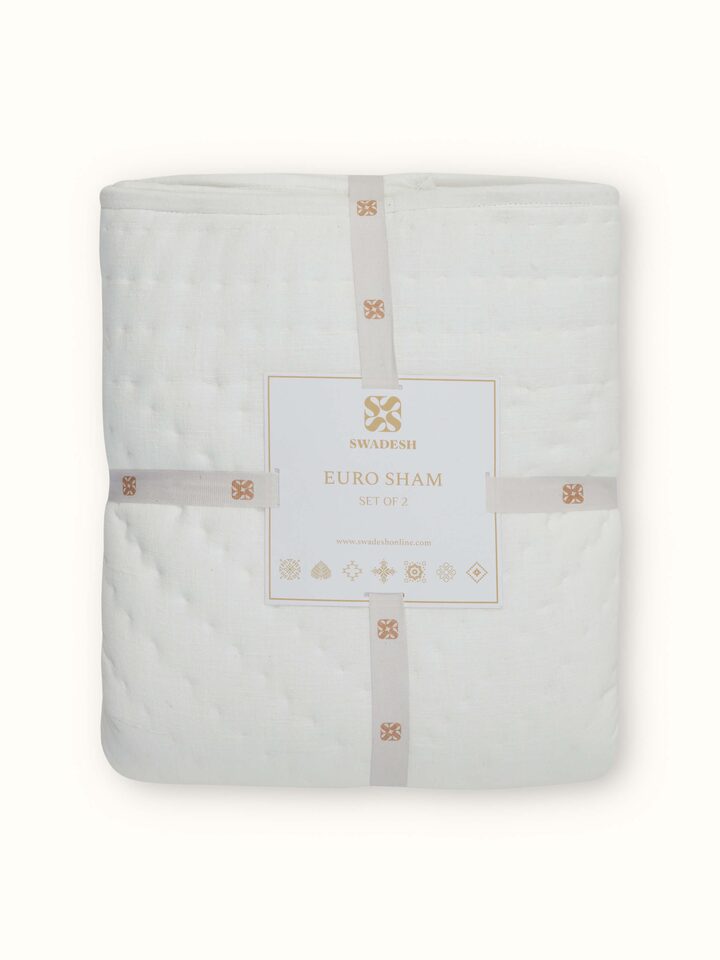 Detailed view of Kapasa off-white textured stripe cotton handloom euro shams (2 pcs) focusing on the off-white cotton and stripe texture