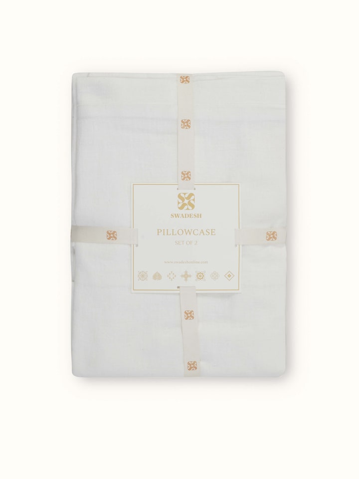 Detailed view of Kapasa Off-White Stripe Cotton Handloom Pillow Cases, emphasizing the handloom craftsmanship and stripe quality.