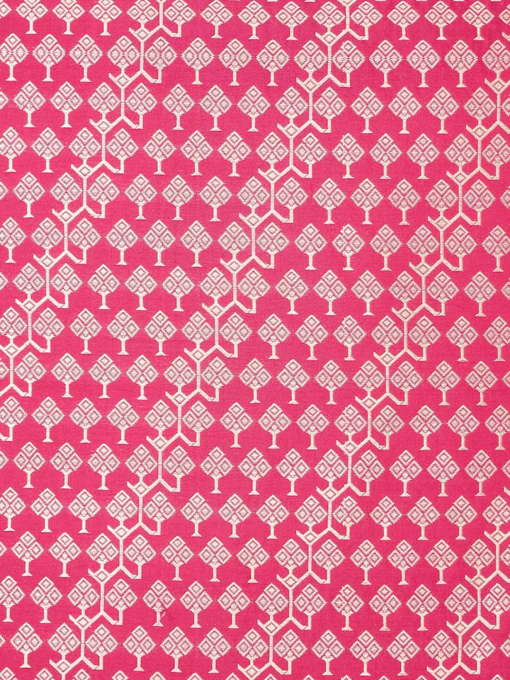 Alternate angle showing edges and texture of Banarasi brocade cushion cover in rich pink hue