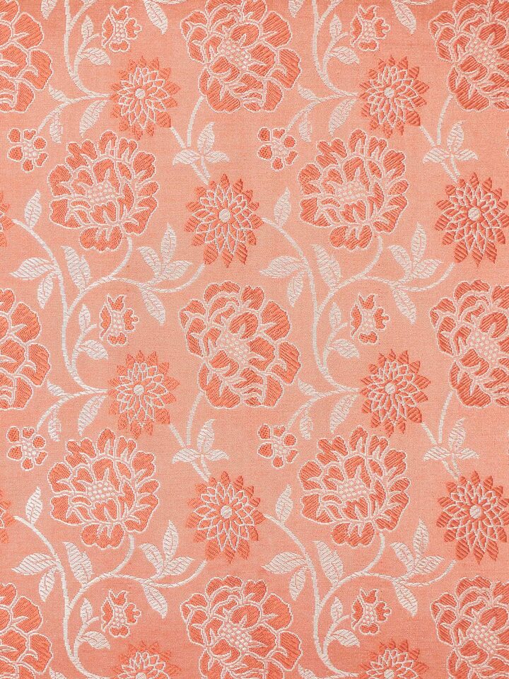 Detailed view of Jangala peach jaal silk brocade Banarasi handloom cushion cover emphasizing the fabric's luxurious brocade.