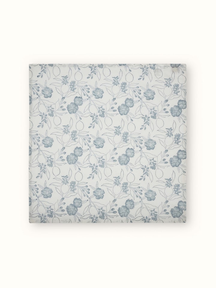 Front view of Anika Light Blue Floral Cotton Linen Sanganeri Hand Block Printed Dinner Napkin folded flat