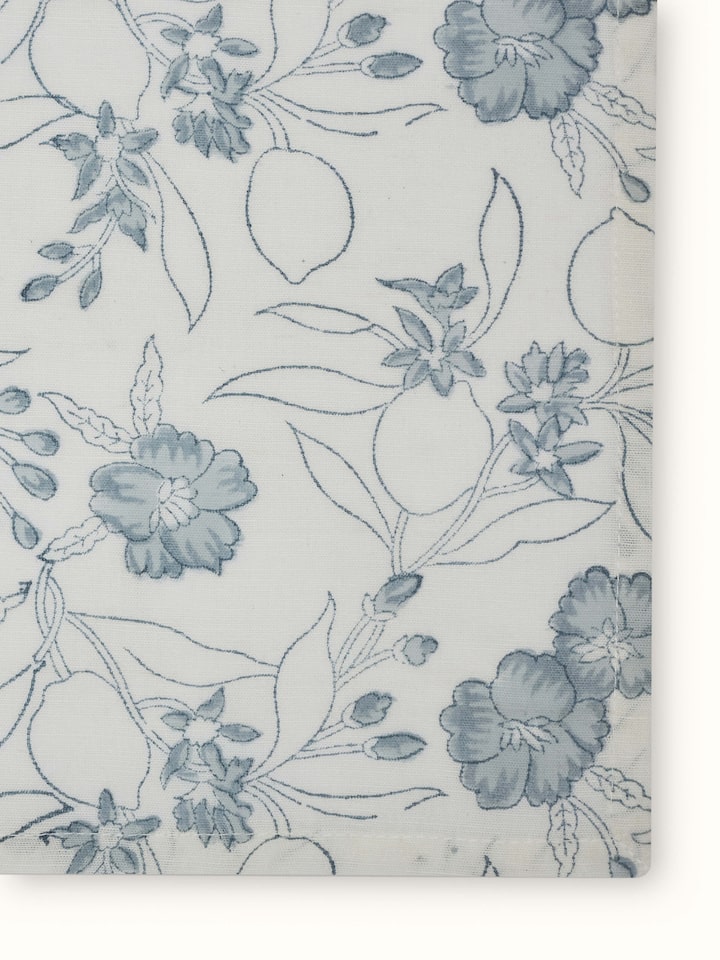 Close-up of Anika Light Blue Floral Cotton Linen Sanganeri Hand Block Printed Dinner Napkin highlighting the block print detail