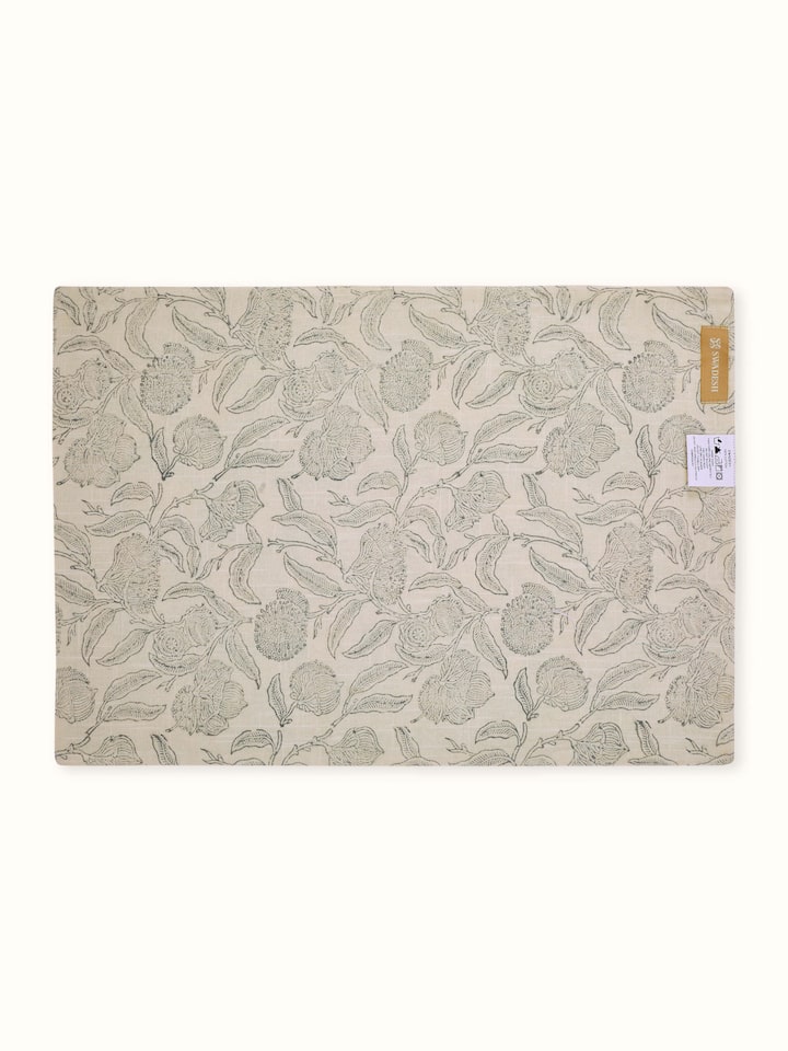Back view of Samaha Grey Floral Cotton Sanganeri Hand Block Printed Table Mats (6 Pcs) showing the reverse side