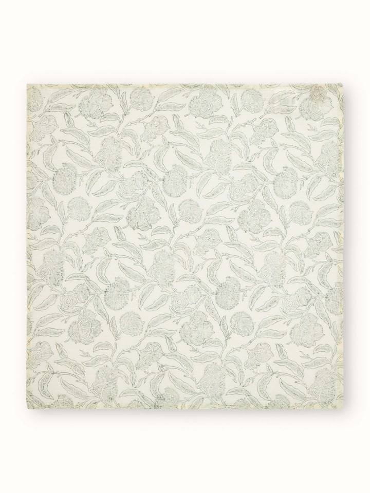 Full view of Samaha Allover Grey Floral Cotton Sanganeri Block Printed Dinner Napkins (6 pcs), displaying their elegant floral design.