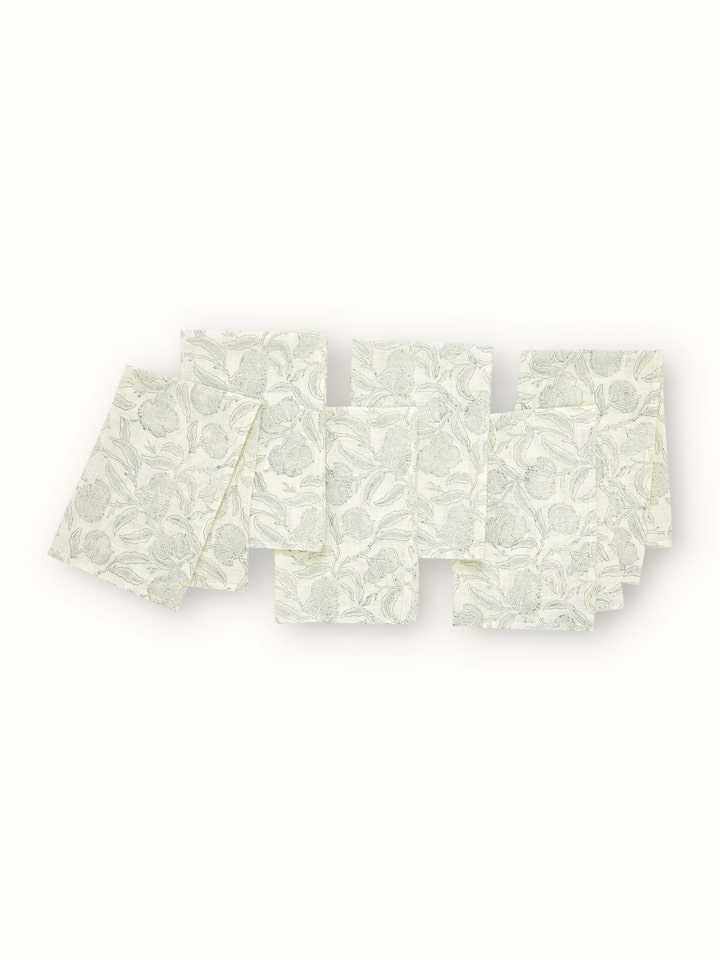 Detailed view of Samaha Allover Grey Floral Cotton Sanganeri Block Printed Dinner Napkins (6 pcs), showcasing the fabric and print.