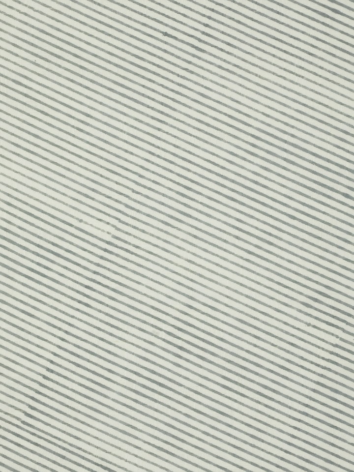 Perspective view of Samaha twill grey stripe cotton Sanganeri block printed dinner napkins showing the texture and stripe design.