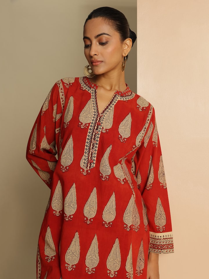 Alternate lifestyle view highlighting front placket and straight cut.