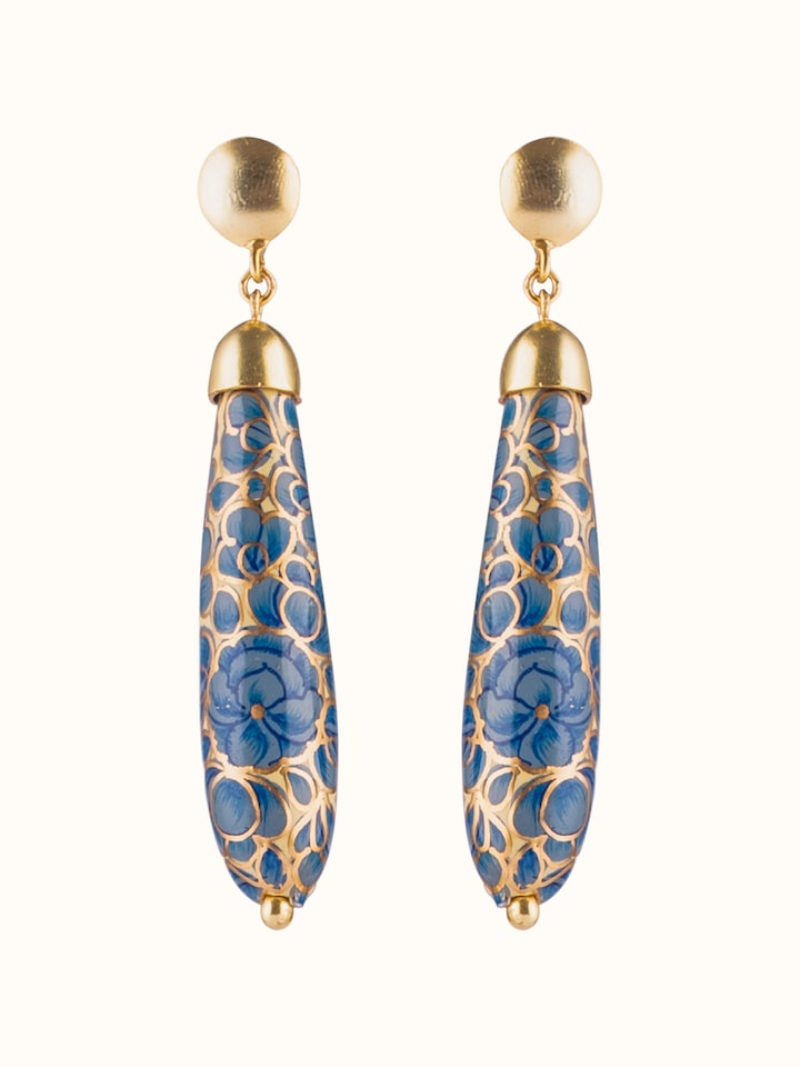 Front view of Papier-Mâché Drop Earrings featuring vibrant colors and artistic design.