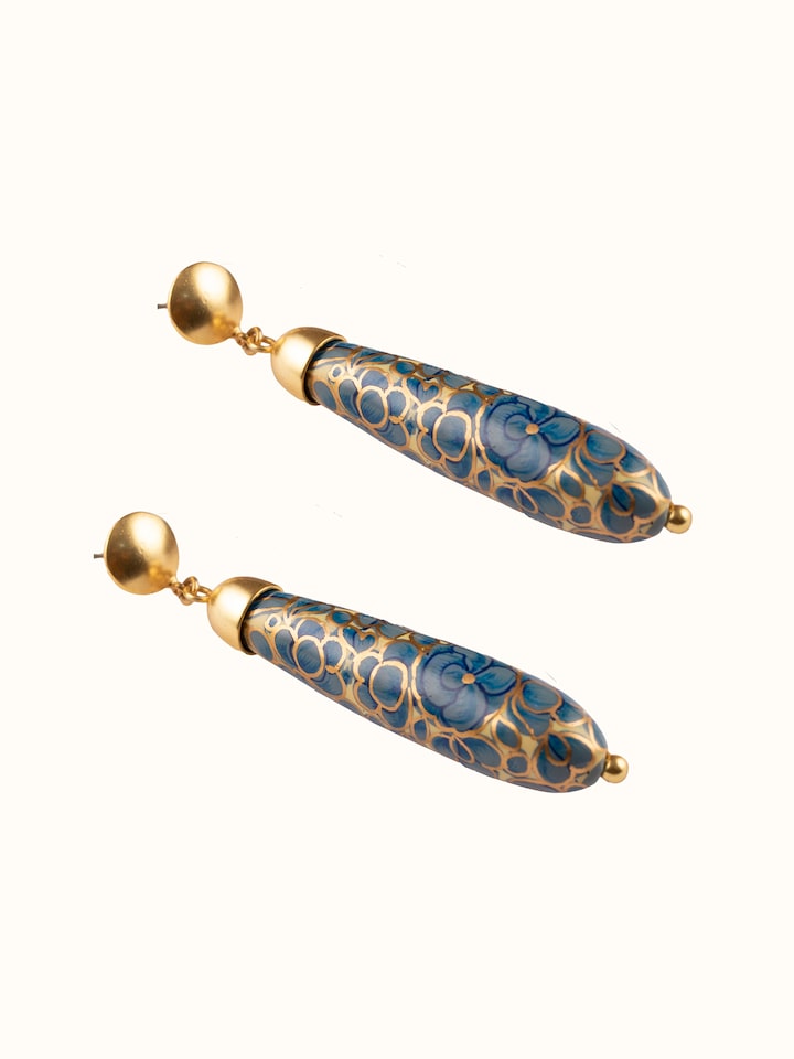 Detailed view of Papier-Mâché Drop Earrings focusing on the intricate craftsmanship.