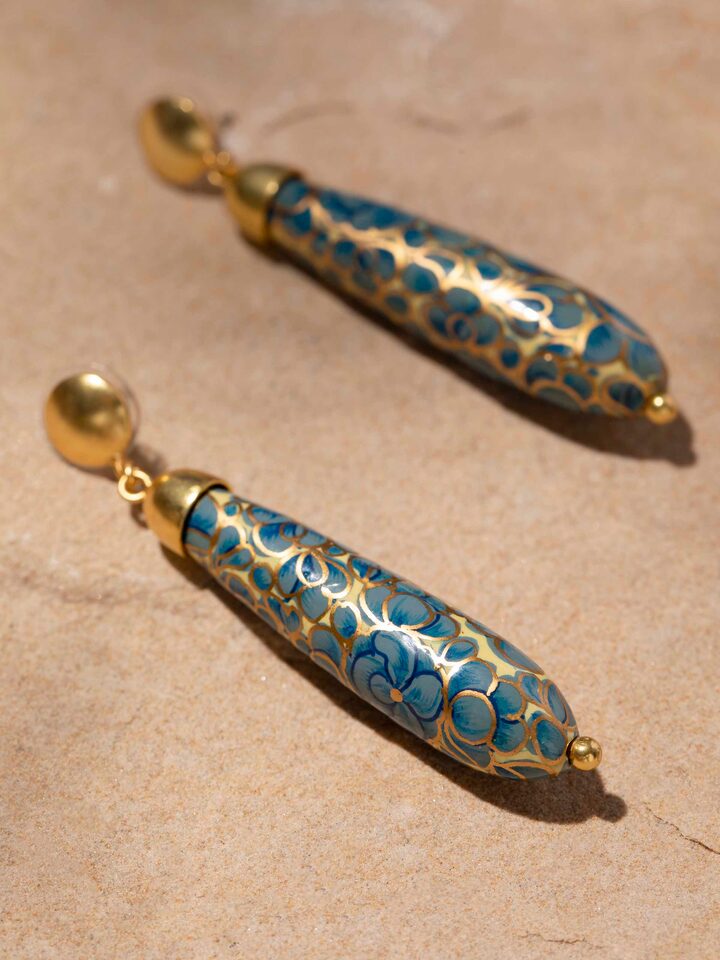 Back view of Papier-Mâché Drop Earrings showing the lightweight construction and clasp.