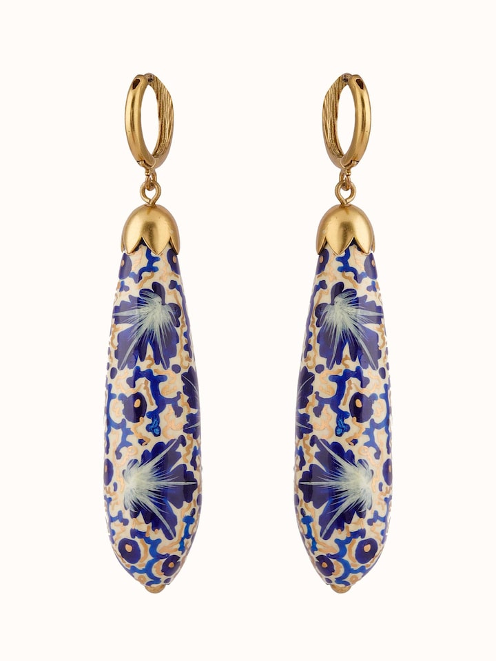 Front view of Papier-Mâché Drop Earrings highlighting unique texture and vibrant colors.