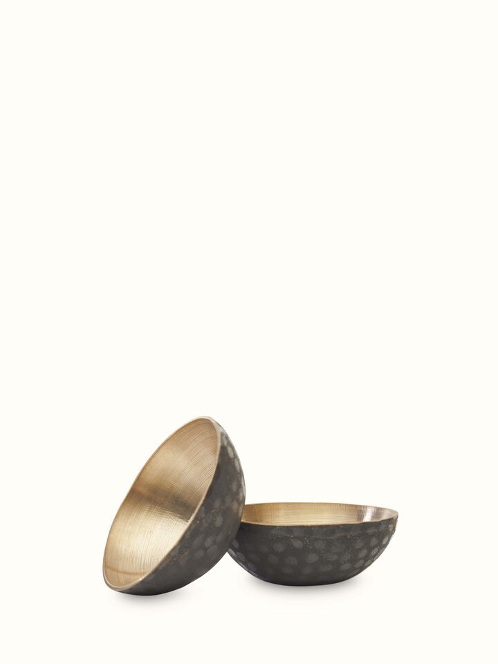 Close-up of Glass-Finished Bell Metal Dinner Bowl, highlighting the intricate detailing and glass-like finish