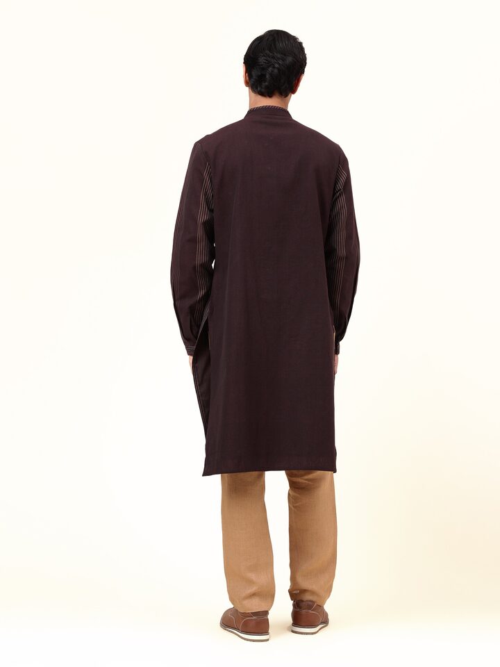 Back view of brown extra-weft kurta showing clean finish and minimal design