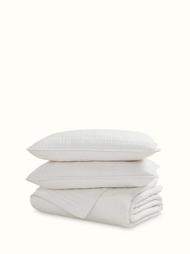 Kapasa off-white textured stripe cotton handloom bedspread double set - Full view showcasing the subtle stripe pattern